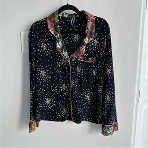 Free People x Anthropologie Kari Printed PajamaTop with Pink Floral Trim